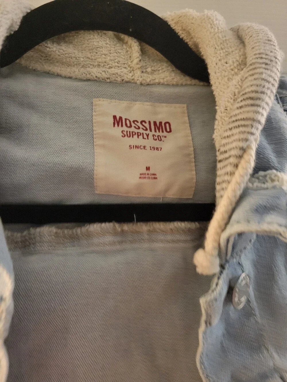 Mossimo Light Wash Denim Jacket with Gray Knit Hoodie M